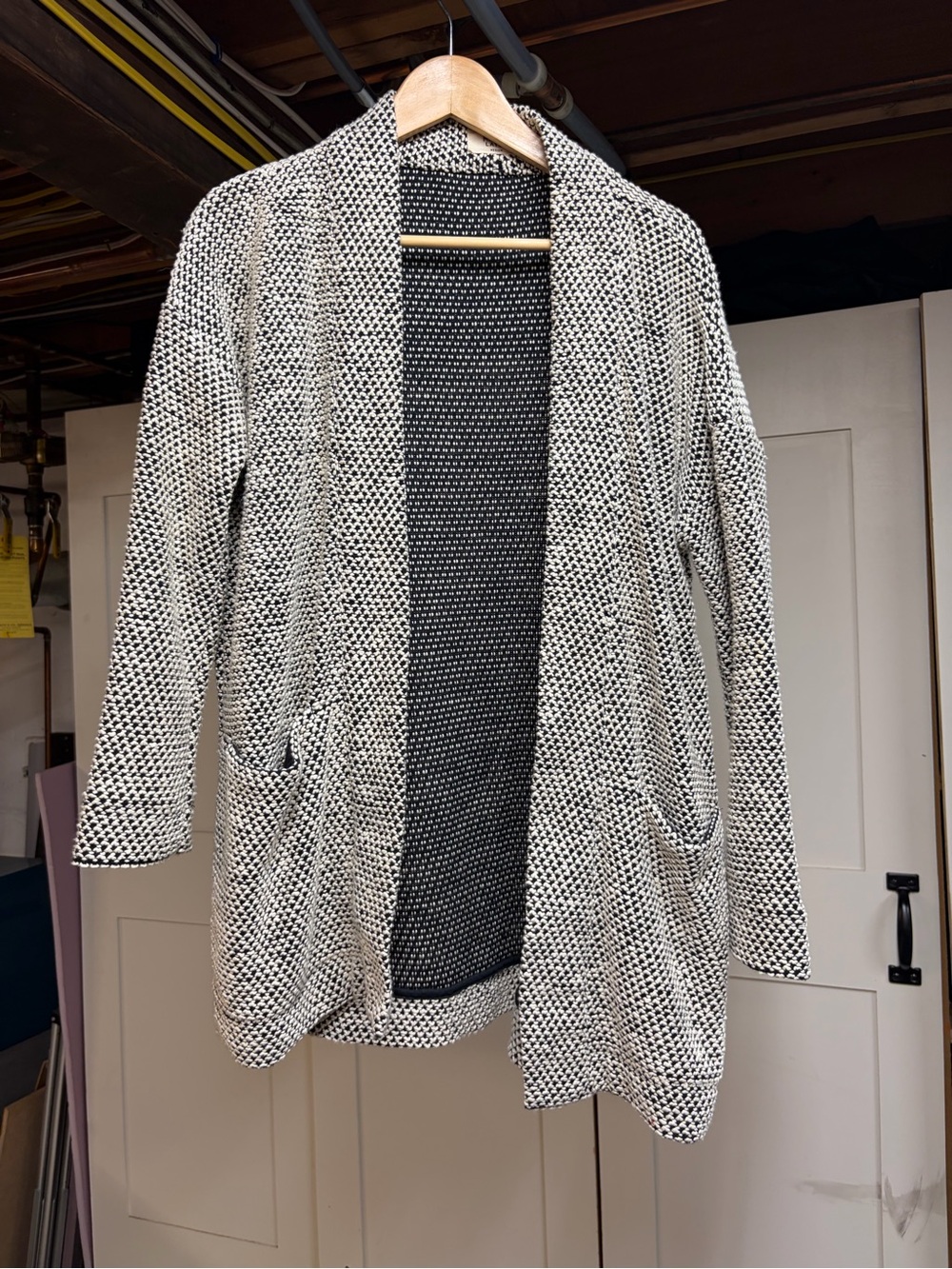 Marine Layer Black & White Knit Open-Front Cardigan